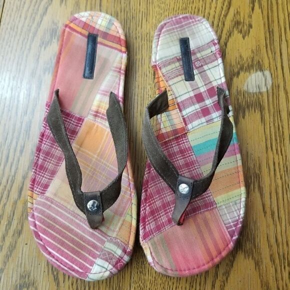 American Eagle patch work w/Leather straps flippys - Picture 1 of 3
